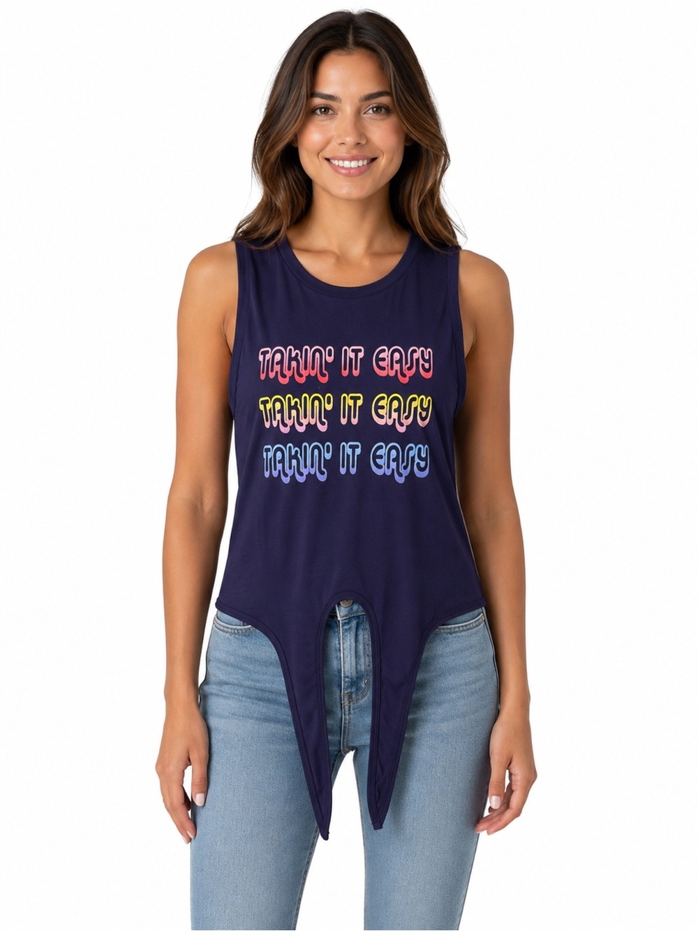 Navy 'Takin' It Easy' Graphic Muscle Tee